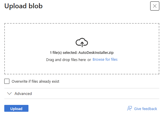 Uploading ZIP folder to Azure Blob